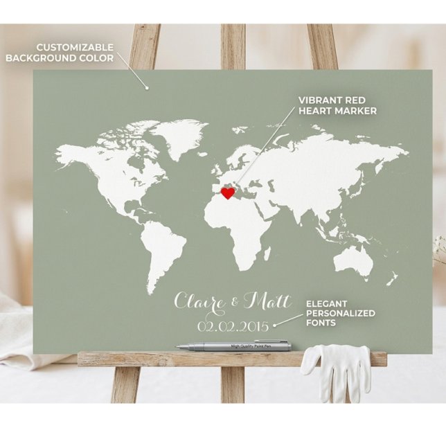 Custom Colour World Map Wedding Guest Book poster (Creator Uploaded)