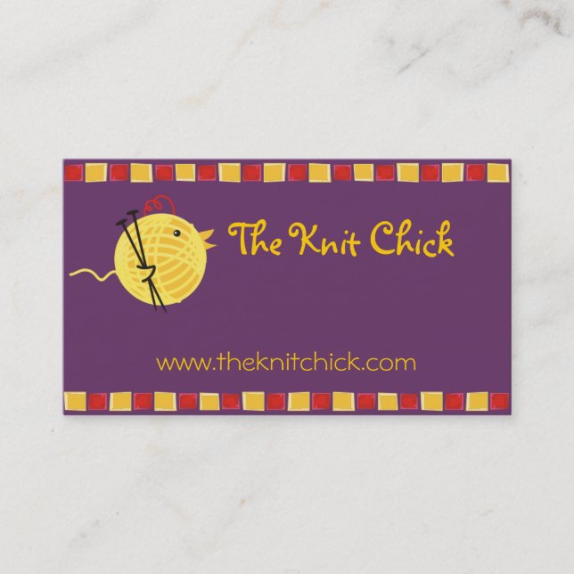 Custom colour yarn knitting needles chick biz card (Front)