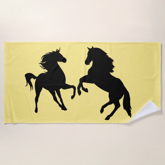 Custom Colour Yellow Beach Towel with Horses Coupl (Front)