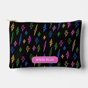 Custom Colourful 80's Retro Neon Lightning School Accessory Pouch