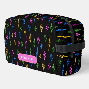 Custom Colourful 80's Retro Neon Lightning School Dopp Kit