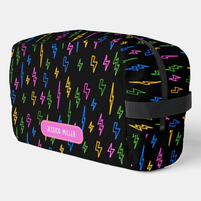 Custom Colourful 80's Retro Neon Lightning School Dopp Kit (Left Corner)