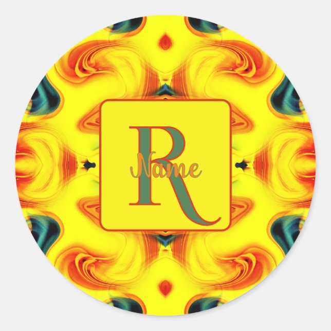 Custom Colourful Art Monogram Your Initial Name  Classic Round Sticker (Front)