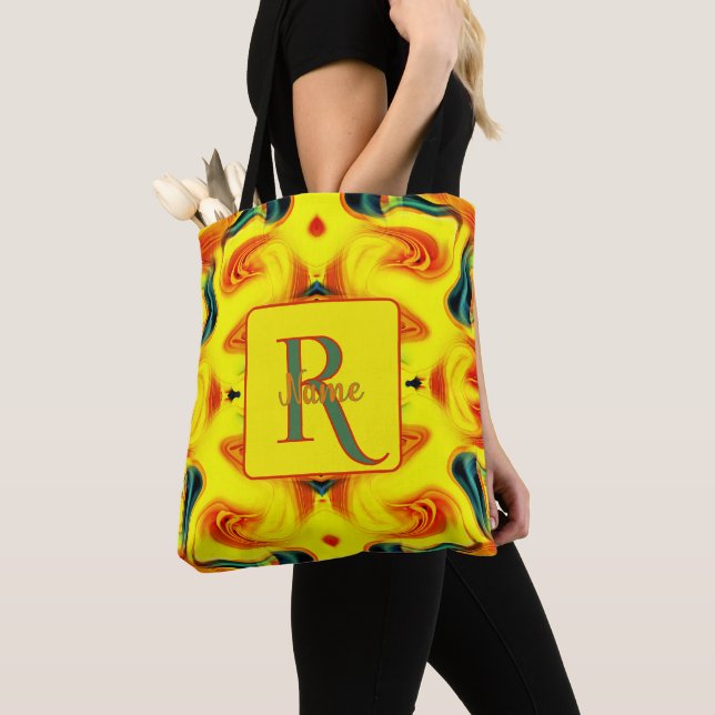Custom Colourful Art Monogram Your Initial Name  Tote Bag (Close Up)