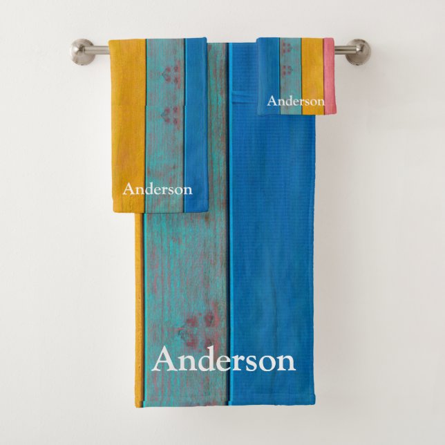 Custom Colourful  Beach Rustic Wood  Bath Towel Se (Insitu)