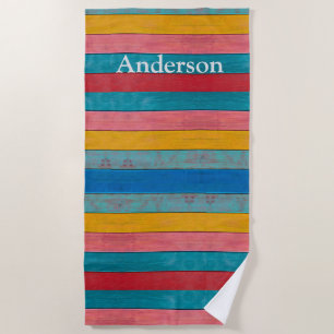 Custom Colourful Beach Rustic Wood Beach Towel