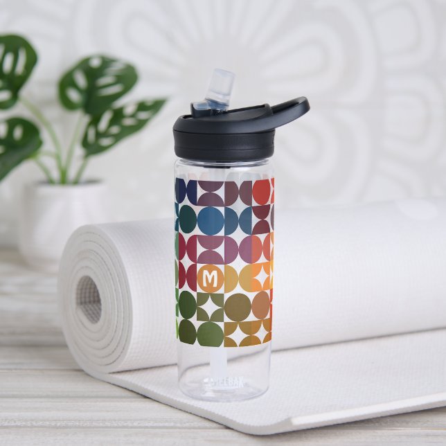 Custom Colourful Blue Orange Purple Retro Pattern Water Bottle (Yoga)