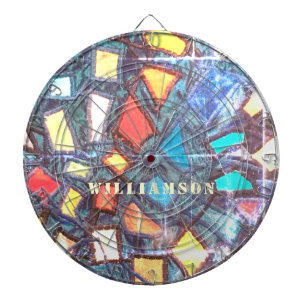 Custom Colourful Blue Stained Glass Look Distresse Dartboard