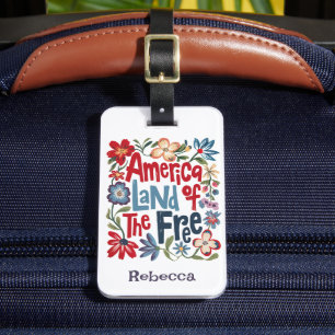 Custom Colourful Floral America Land Of The Free Luggage Tag