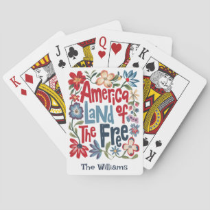 Custom Colourful Floral America Land Of The Free Playing Cards