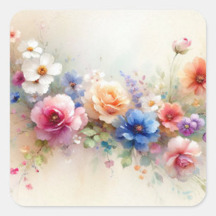 Custom Colourful Flowers Add Your Text Blank Square Sticker