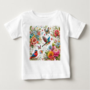 Custom Colourful Flowers Birds Butterfly Template Baby T-Shirt