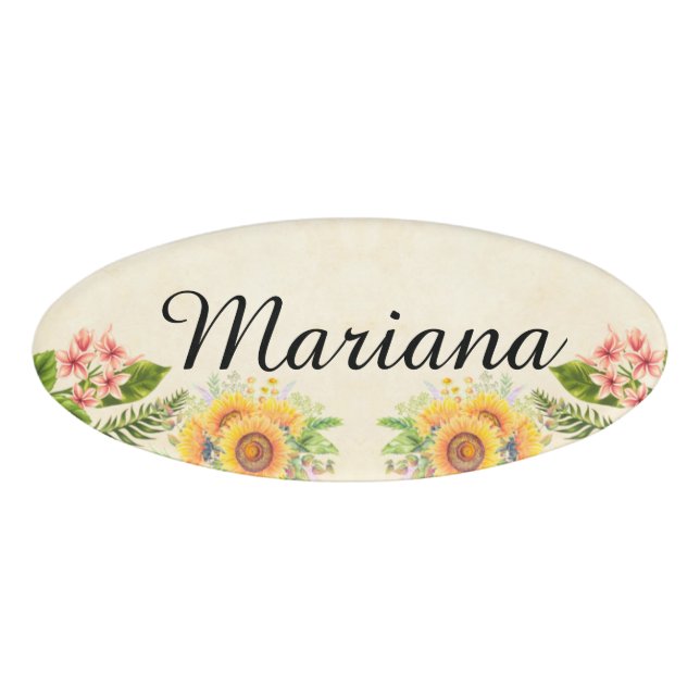 custom,colourful flowers frame name tag (Front)