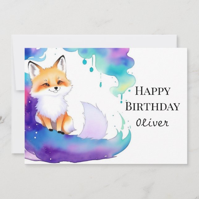 Custom Colourful Fox Birthday Card (Front)