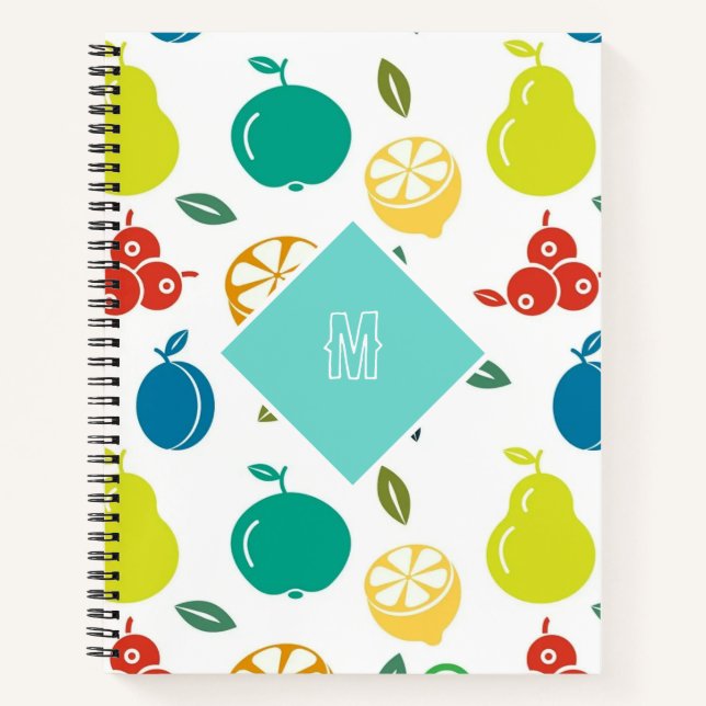 Custom Colourful Fruits Monogram Birthday  Notebook (Front)