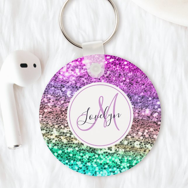 Custom Colourful Glitter Mermaid Monogrammed Name Key Ring (Creator Uploaded)