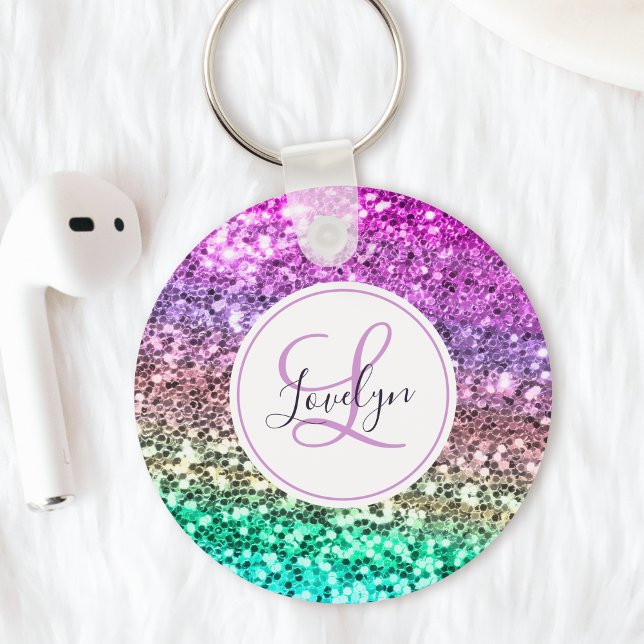 Custom Colourful Glitter Mermaid Monogrammed Name Key Ring (Creator Uploaded)