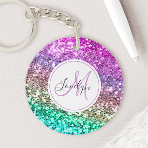 Custom Colourful Glitter Mermaid Monogrammed Name Key Ring