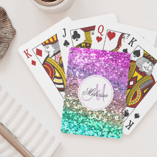 Custom Colourful Glitter Mermaid Monogrammed Name Playing Cards