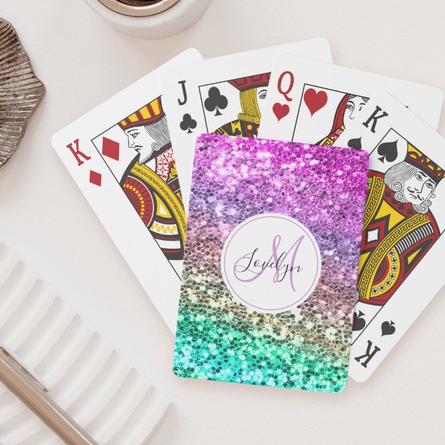 Custom Colourful Glitter Mermaid Monogrammed Name Playing Cards (Creator Uploaded)