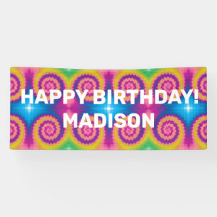 Custom Colourful groovy funky tie dye fun birthday Banner