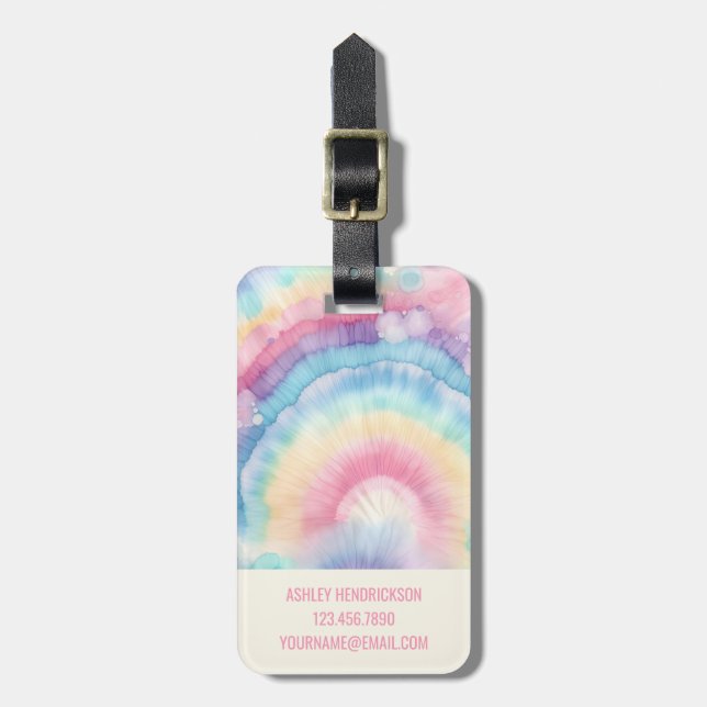 Custom Colourful Groovy Tie Dye Pattern Luggage Tag (Front Vertical)