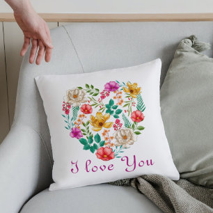 Custom Colourful Heart Flowers Mothers Day  Cushion