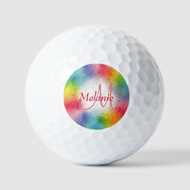 Custom Colourful Modern Abstract Monogram Template Golf Balls (Front)