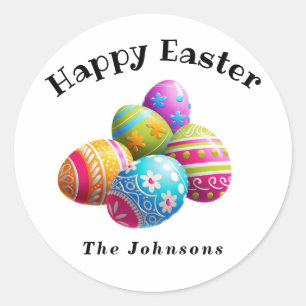 Custom Colourful Modern Egg Hunt Happy Easter  Classic Round Sticker