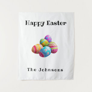 Custom Colourful Modern Egg Hunt Happy Easter Tapestry