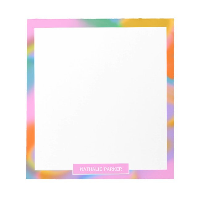 custom colourful modern rainbow name abstract notepad (Front)