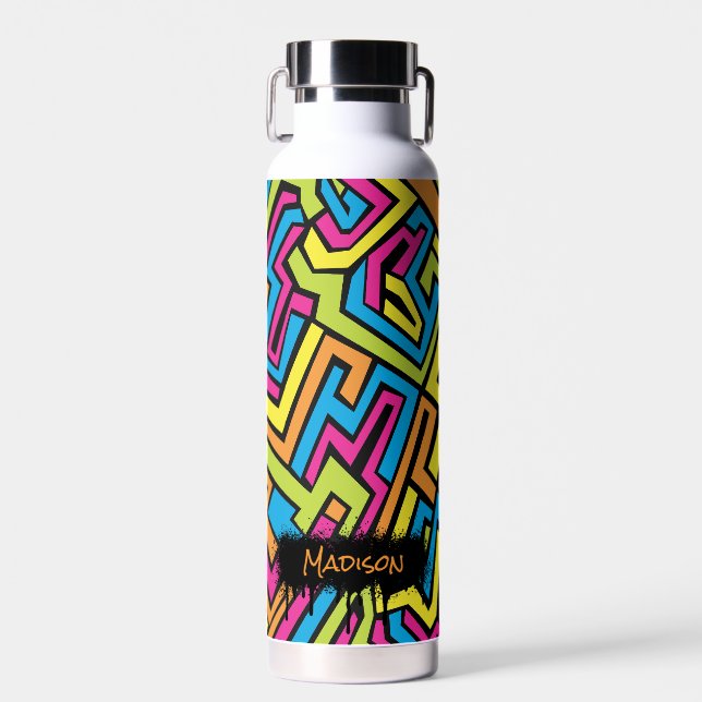 Custom Colourful Neon Graffiti Street Art Pattern  Water Bottle (Front)