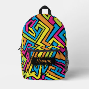 Custom Colourful Neon Graffiti Street Art School Printed Backpack