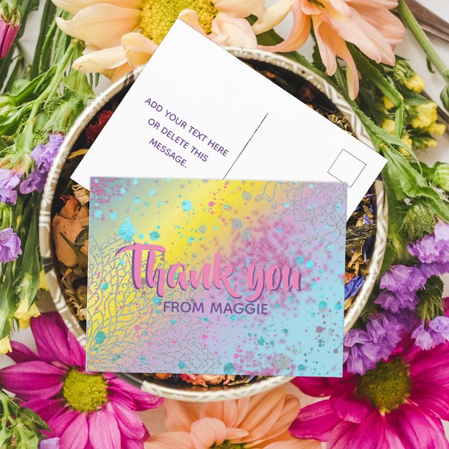Custom Colourful Pastel Rainbow Artistic Thank You Postcard (Creator Uploaded)