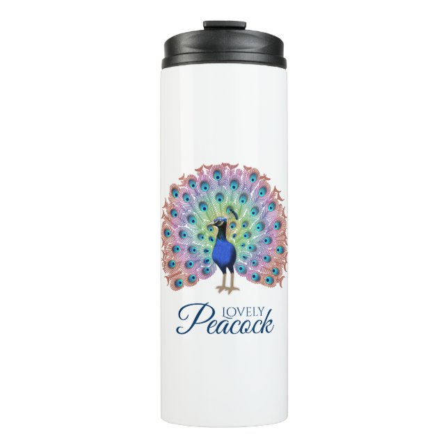 Custom Colourful Peacock Thermal Tumbler (Front)