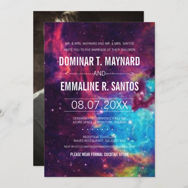 Custom Colourful Photo Galaxy Wedding Invitation (Front/Back)