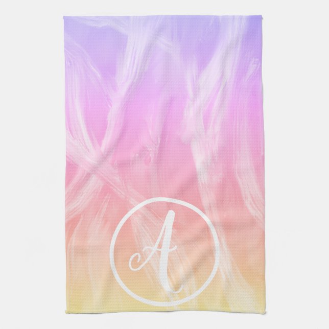 CUSTOM Colourful Rainbow Brushstrokes Abstract Tea Towel (Vertical)