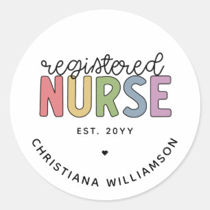 Custom Colourful Registered Nurse RN Graduation Classic Round Sticker