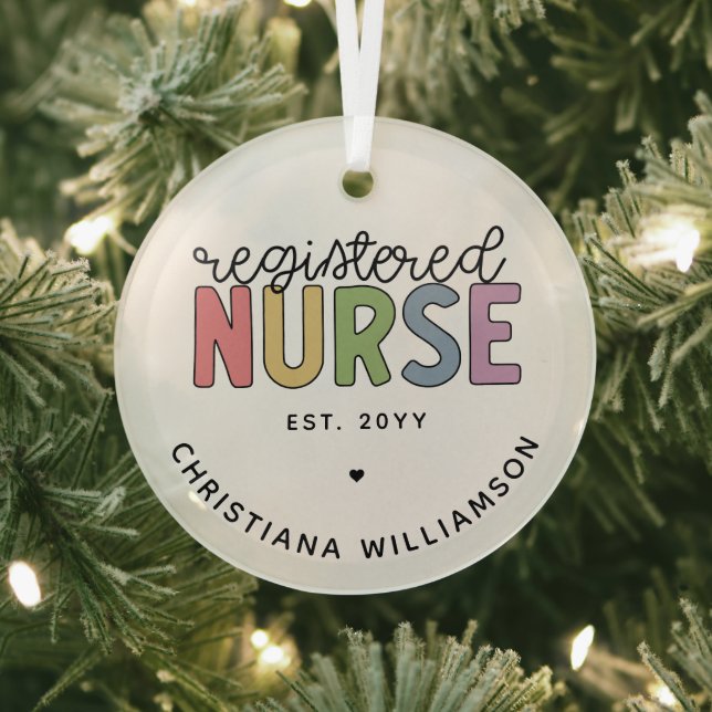 Custom Colourful Registered Nurse RN Graduation Glass Tree Decoration (Insitu)