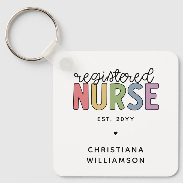 Custom Colourful Registered Nurse RN Graduation Key Ring (Front)