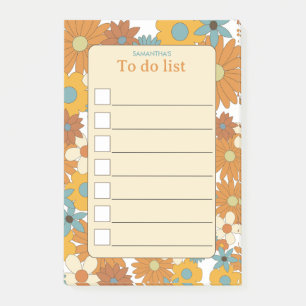 Custom Colourful Retro Flower Pattern To Do List Post-it Notes