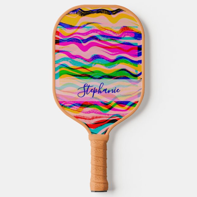 Custom Colourful Retro Hand Drawn Waves Stripes  Pickleball Paddle (Front)