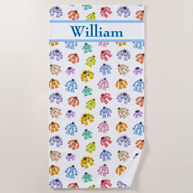 Custom Colourful Robots Beach Towel (Front)