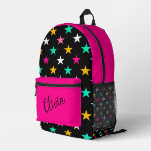 Custom colourful Stars and solid Hot Pink Printed Backpack