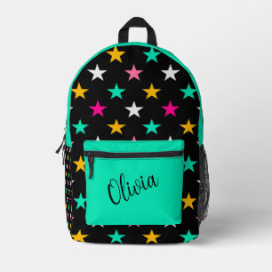 Custom colourful Stars and solid Light Teal Printed Backpack