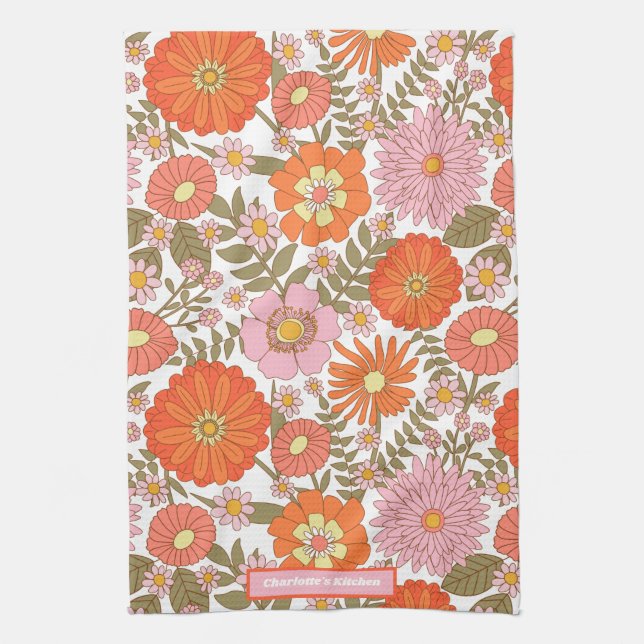Custom Colourful Summer Flower Floral Pattern Tea Towel (Vertical)