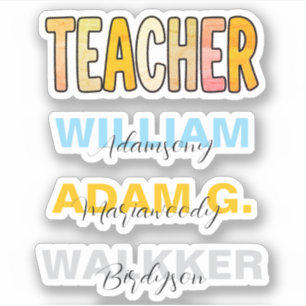 Custom Colourful Teacher Name Stickers for Boys