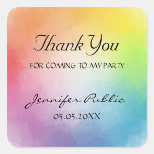 Custom Colourful Template Thank You Hand Script Square Sticker