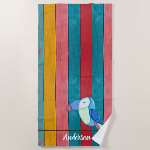 Custom Colourful Toucan Beach Rustic Wood   Beach Towel
