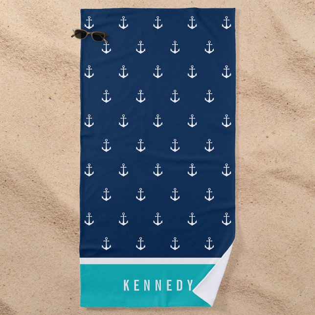 Custom Colours Add Name Nautical Anchor Beach Towel (Creator Uploaded)
